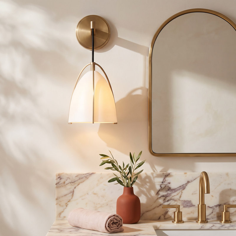 Nikki Dimmable Bath Sconce, Satin Brass, No, Steel Matte White