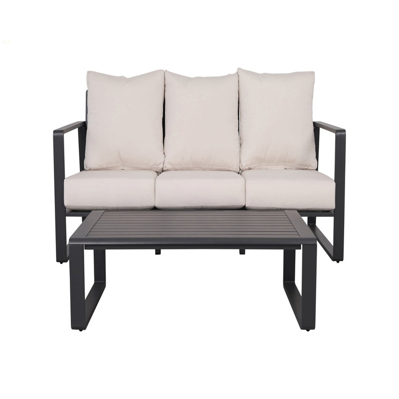 Three-Person Sofa + Rectangular Coffee Table, Light Brown Cushions