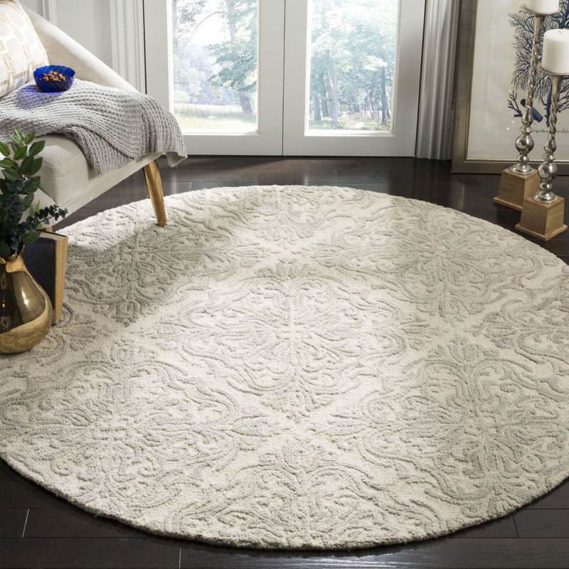 Ferrera Hand-Tufted Wool Ivory Area Rug, Round 6'