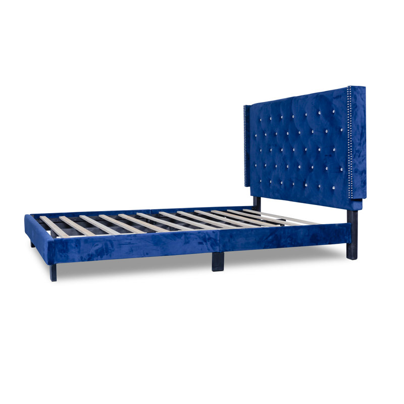 Upholstered Standard Bed, Blue, Queen