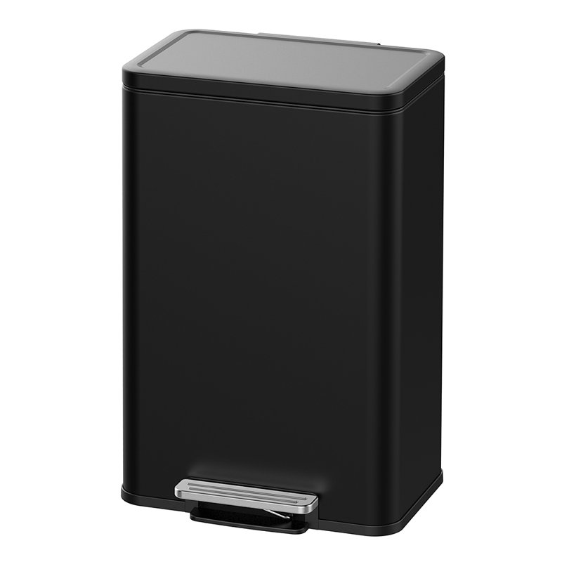 12 Gallon / 45L Rectangular Step Kitchen Trash Can with Soft-Close Lid, Black