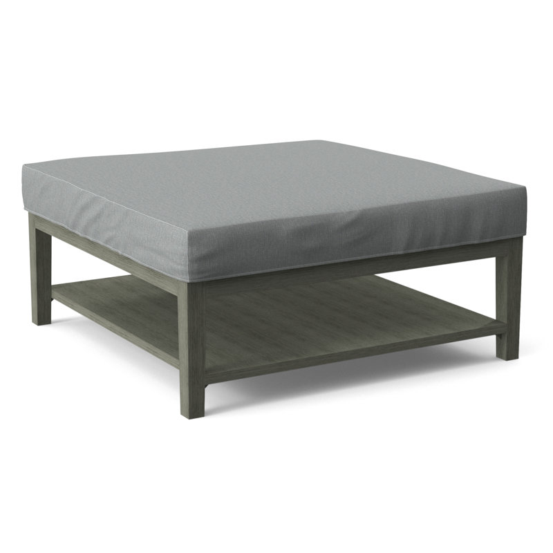 Hammond Square Ottoman, Antique Black Finish, Light Blue Performance Fabric; 0851-55
