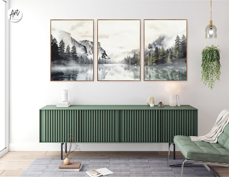 «Yosemite National Park Prints, Nature Ladscape», ensemble de 3, Toile tendue, H 16 po x l 36 po x P 0,75 po