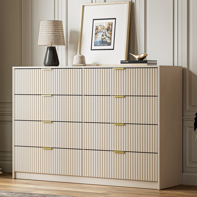 Commode double 8 tiroirs, l 55 po , Beige
