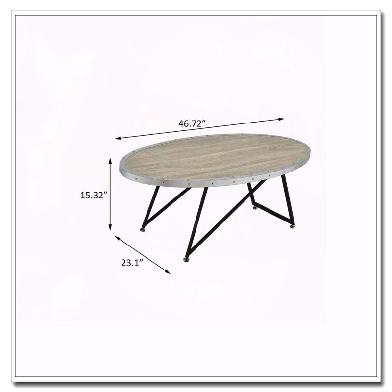 Table basse ovale en chêne gris patiné et noir