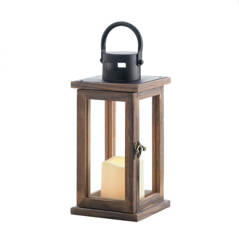 LANTERNE EN BOIS LODGE AVEC BOUGIE DEL