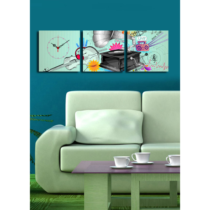 Ensemble de 3 horloges murales élégantes en toile, 35,4 x 11,0 pouces | 100% toile de suède avec cadre 100% bois, épaisseur: 1,2 po | Décoration élégante pour le salon, la chambre à coucher et le bureau