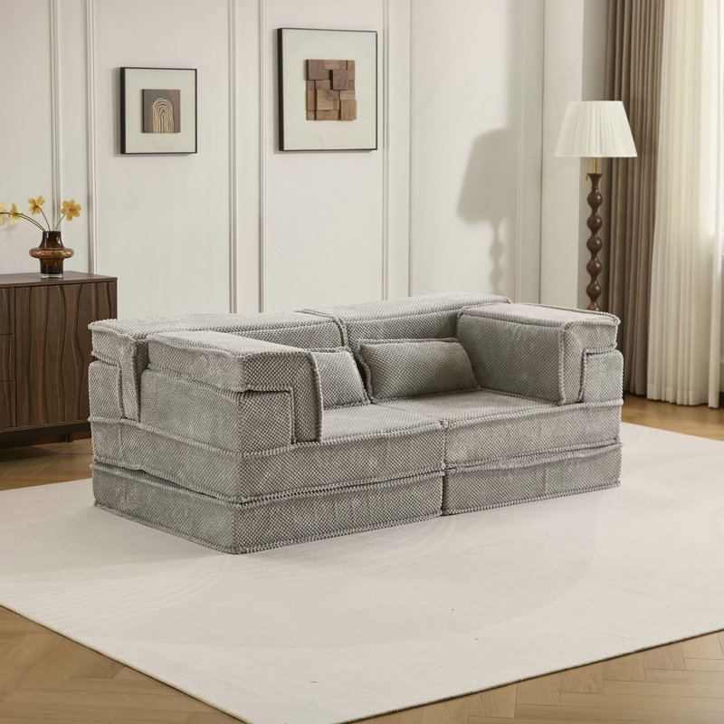 Canapé à compression Mahjong, canapé-lit convertible au sol, canapé modulaire modulaire désossé DIY, aucun assemblage requis, tissu polaire circulaire, causeuse surdimensionnée moderne, gris clair