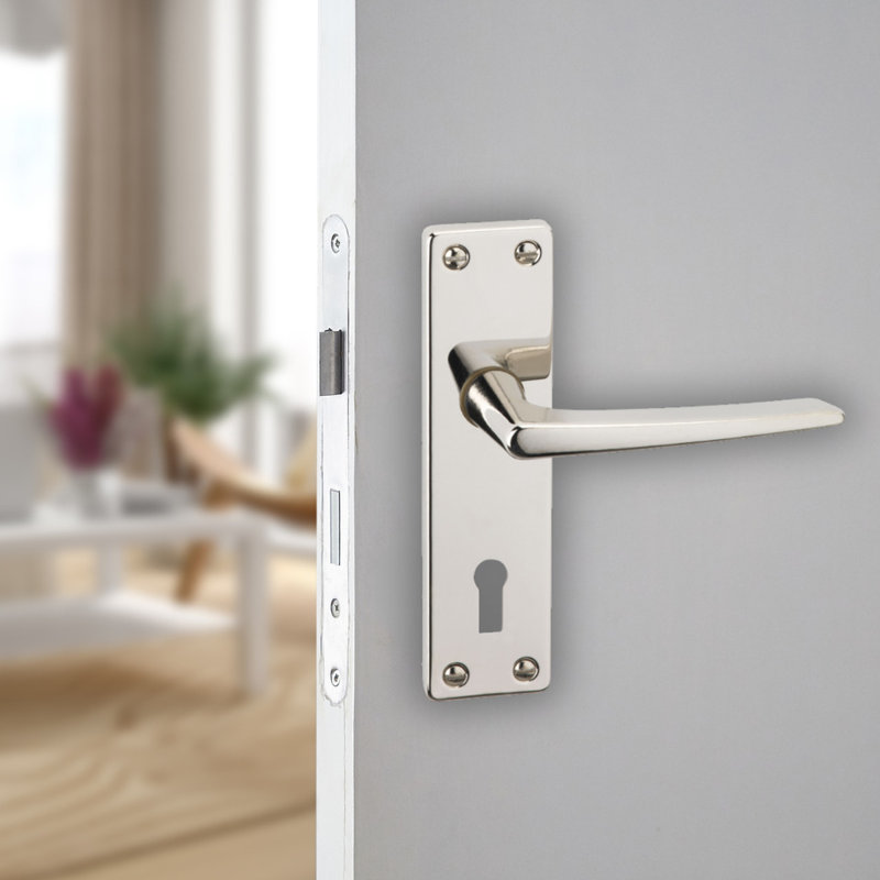 Door Handle, Polished Nickel Keyhole