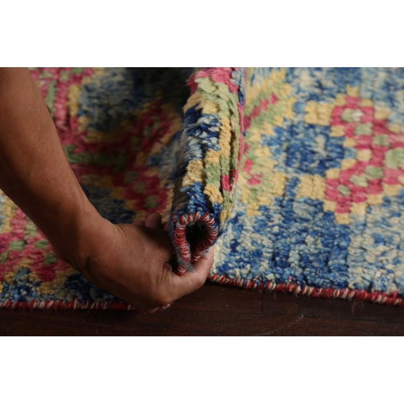 Tapis marocain en laine noué à la main de conception unique 8 pi 11 po x 12 pi 10 po multicolore
