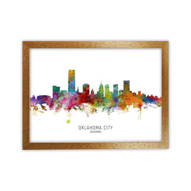 Oklahoma City Skyline by Michael Tompsett - Print, Brown Framed, 34cm H x 46cm W x 3cm D