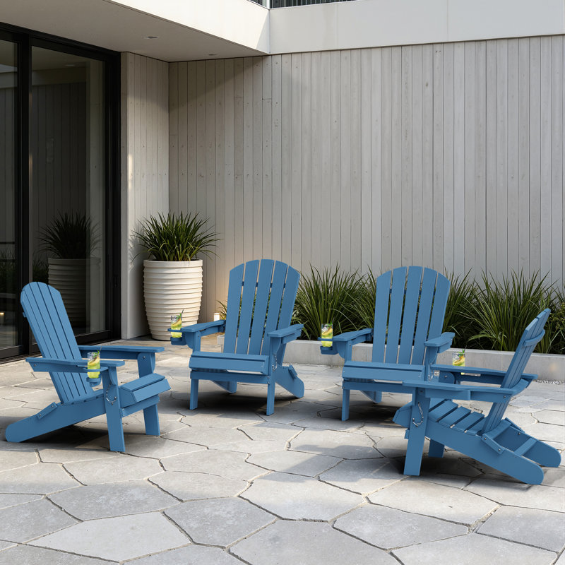  Outdoor HDPE Foldable Adirondack Chair Set, Blue