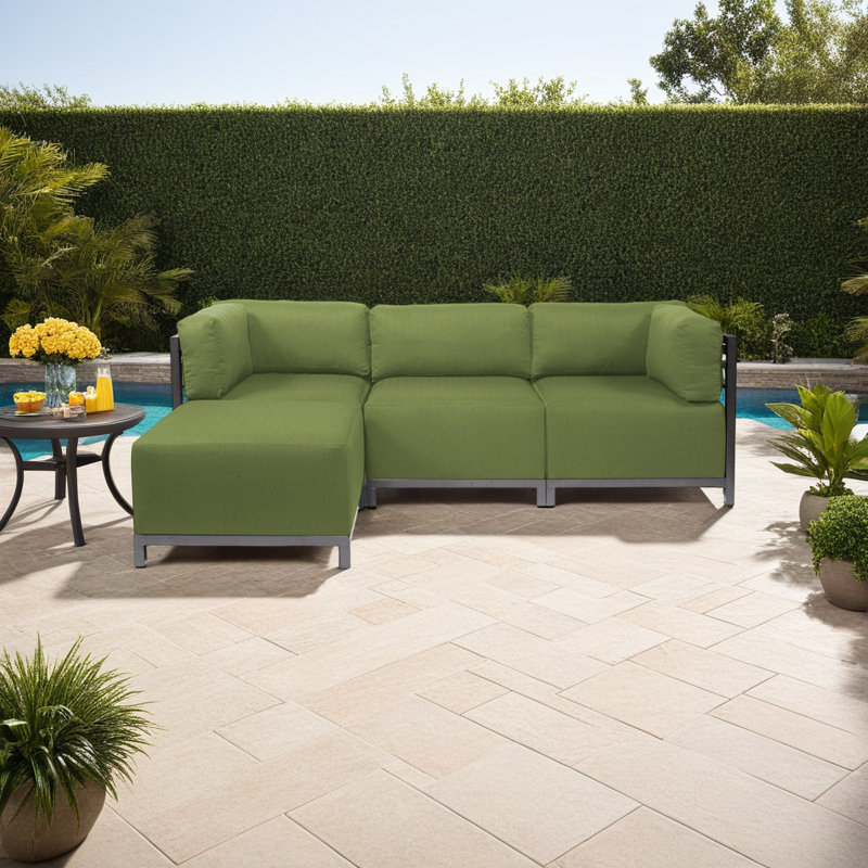 Olen 95.5'' Wide L-Shaped Steel Patio Sectional with Cushions, Titanium, Moss Sunbrella