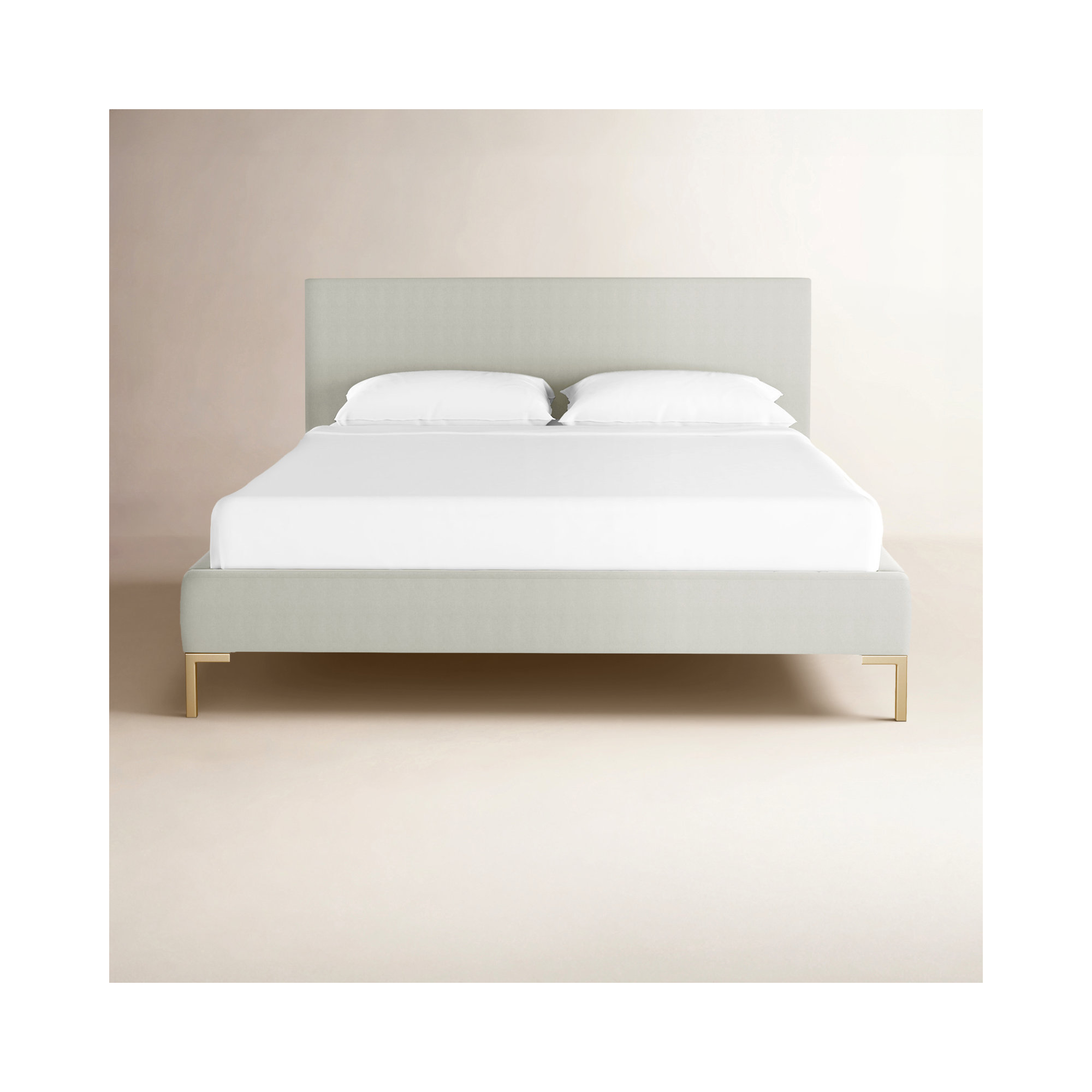 Rand Upholstered Bed, Queen, Zuma Rosequartz Textured Linen, Brass