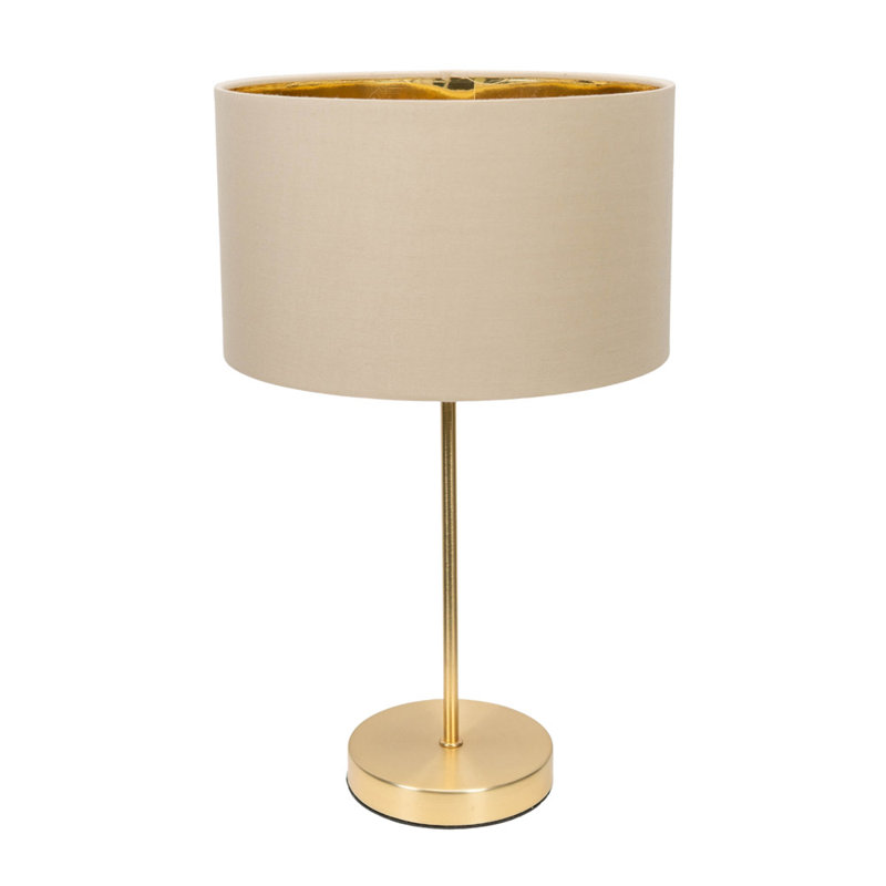 Charlie Gold Stem Metal Table Lamp with Natural with Gold Inner Lamp Shade and LED Bulb, Black, Gold Base/Cream Shade, Yes