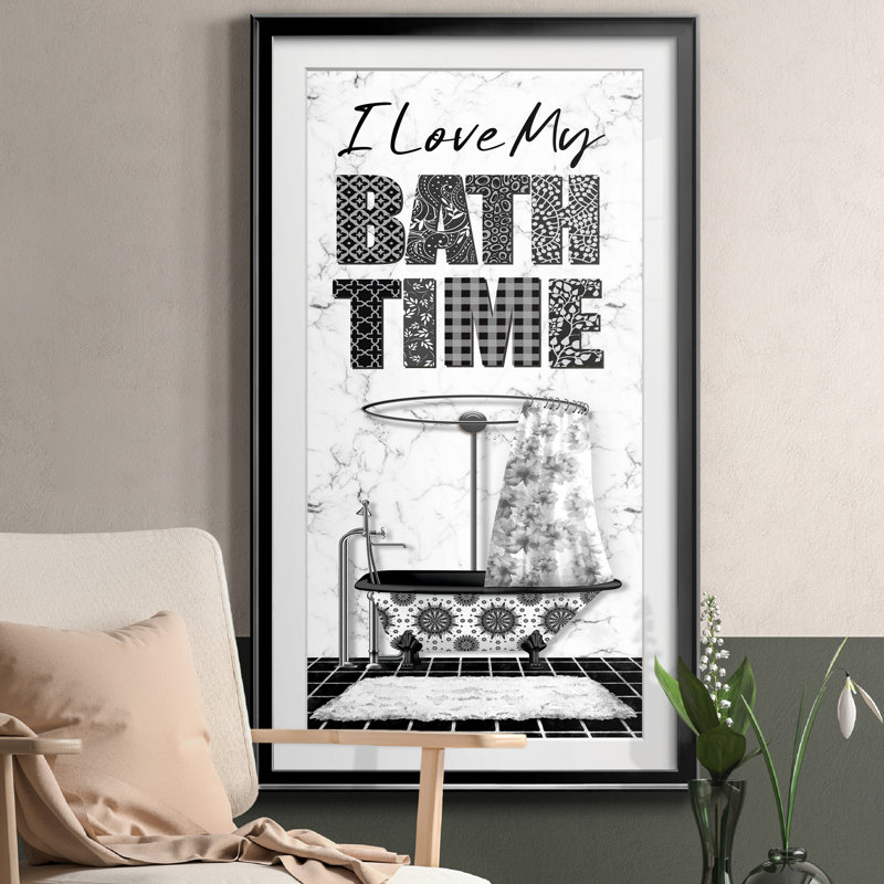 I Love My Bath Time - Art textuel avec cadre photo, Noir, H 14,5 po x l 26,5 po x P 1,5 po