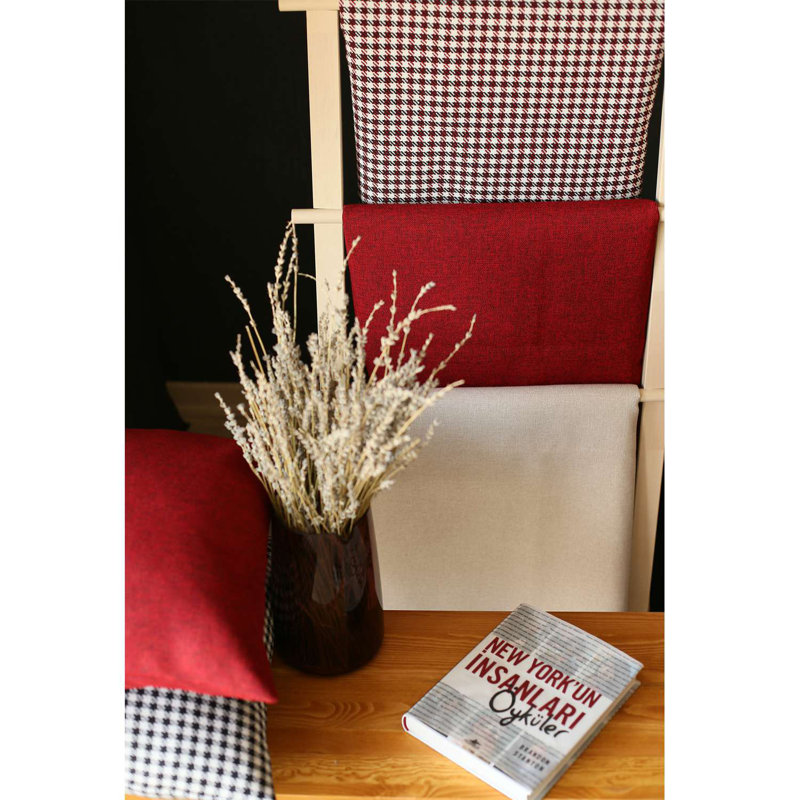 Houndstooth Divided Red Faux Leather Square Throw Pillow