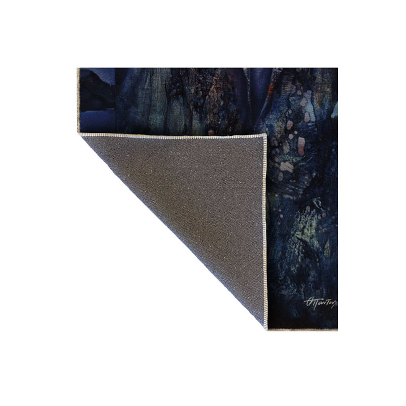 Tapis décoratif lavable à la machine moderne bleu marine et jaune, Sous-tapis rectangulaire de 3 pi 3 po x 4 pi 11 po