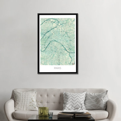 « paris rétro blue urban blueprint map », reproduction d’impression sur toile