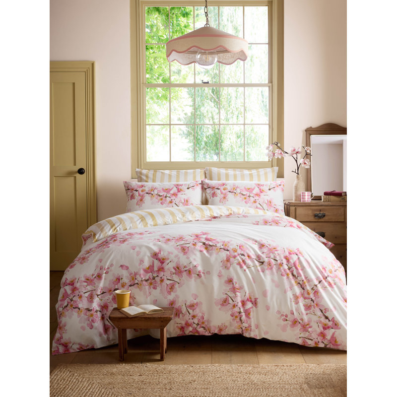  CHERRY BLOSSOM 100% Cotton Percale, 200 Thread Count, Single  Duvet Cover + 2 pillowcases