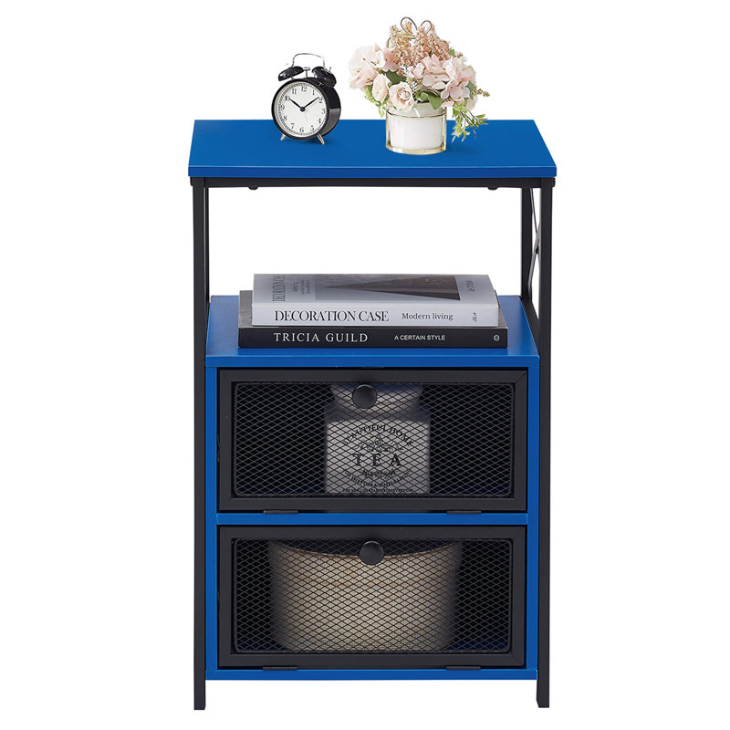 Kempst Nightstand Set 2, Small Bedside Table with Drawers, Narrow Side End Table with Open Shelf, 2 Drawer Dresser for Bedroom/Living Room/Dorms