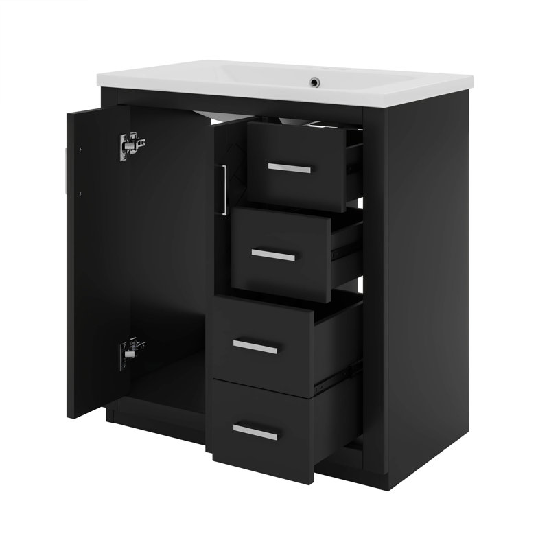 Meuble-lavabo traditionnel de 30 po avec 3 tiroirs, Noir, H 34 po x l 18 po x P 30 po