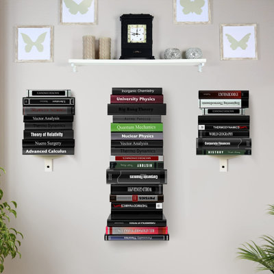 Invisible Floating Bookshelf For Wall Mounted, 4 Tier Vertical Spine Book Tower, 2 Pack White