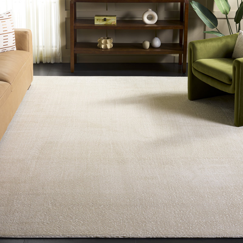 Tapis ivoire en polyester tissé à la main Anabeatriz, Rectangle 2 pi 3 po x 4 pi