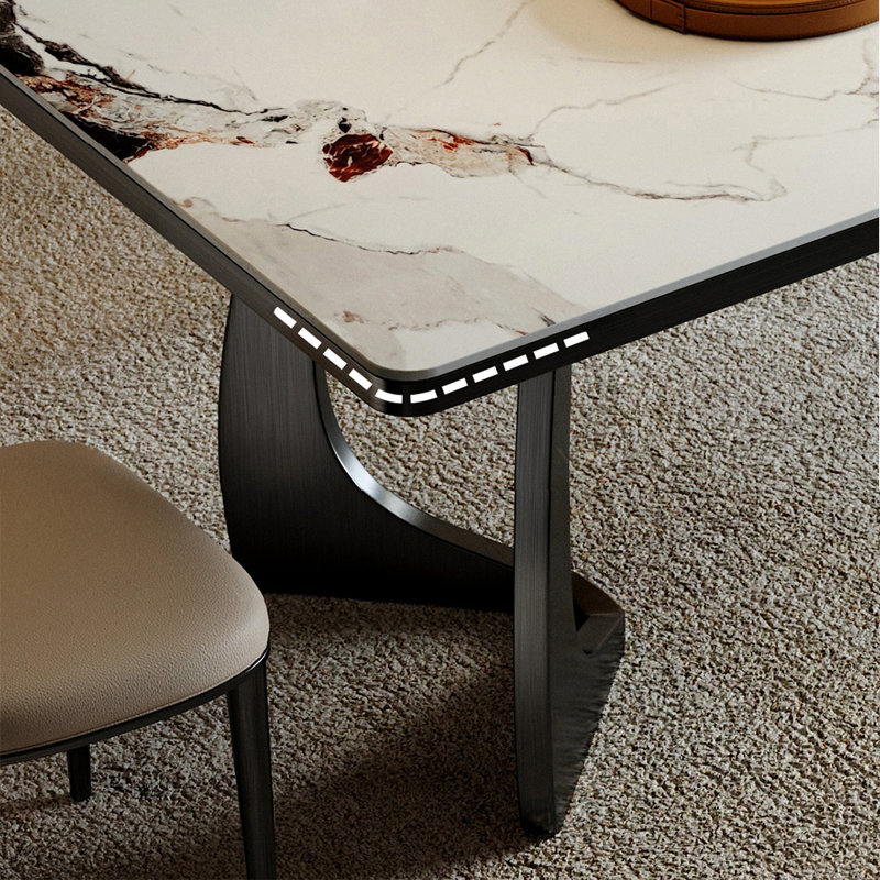 Modern simple rectangular rock slab table set, 29.52"H x 55.11"L x 31.49"W
