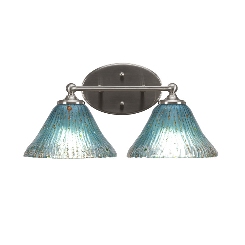 Sadea Light Bath Bar Shown With 7" Teal Crystal Glass, Brushed Nickel, 2