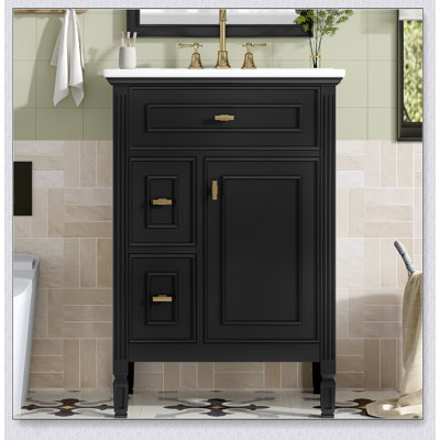 Meuble-lavabo autoportant de 24 pouces avec lavabo, armoire en bois massif et panneau de fibres à densité moyenne, rangement spacieux et design élégant pour les salles de bain modernes
