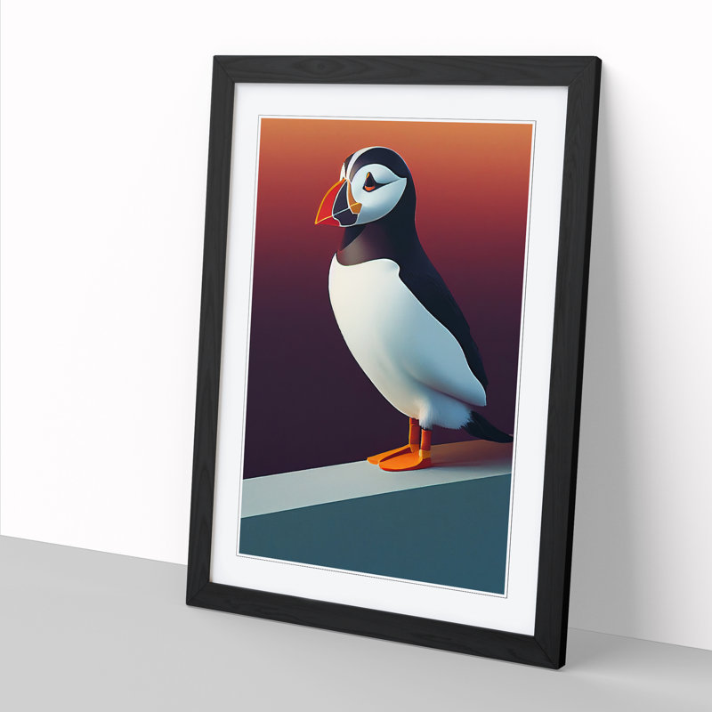 Puffin Vol.3 - Single Picture Frame Painting, 64cm H x 46cm W x 2cm D, Oak