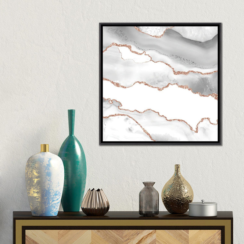 «Rose Agate Texture VI», reproduction d'art sur toile encadrée, H 18 po x l 18 po, Noir patiné