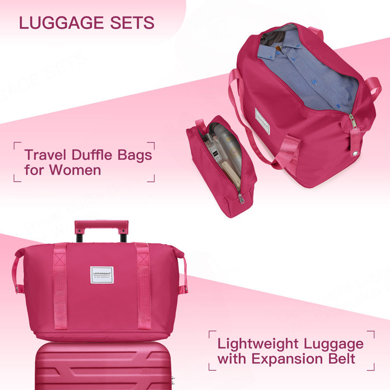 Ensemble de 6 valises avec sacs de voyage, valises rigides extensibles avec roulettes TSA Lock, rose rouge