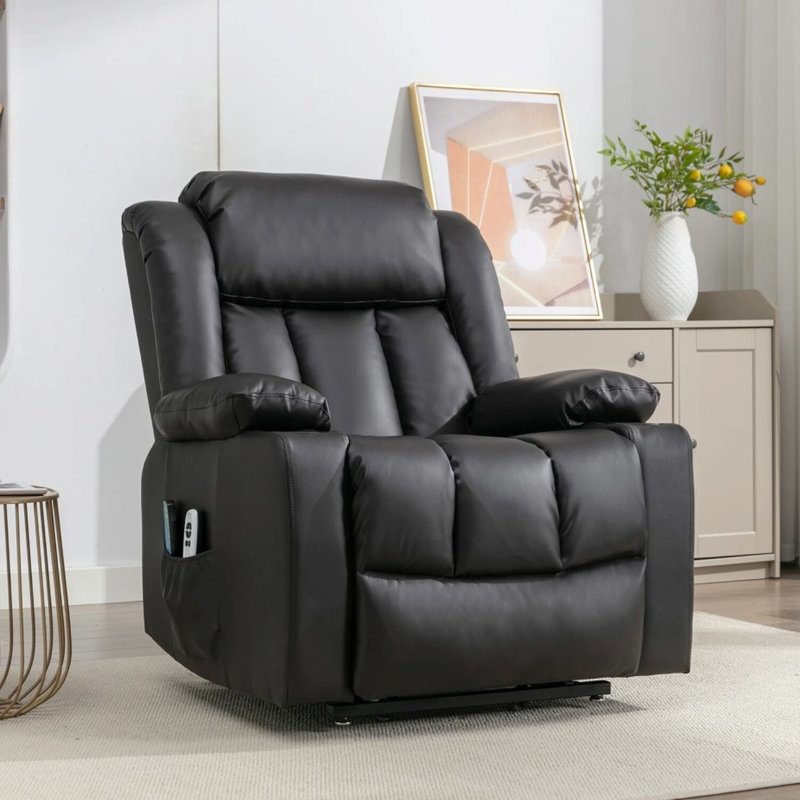 Anudhya 87cm Wide Faux Leather Lift Assist Standard Recliner with Massager, Black