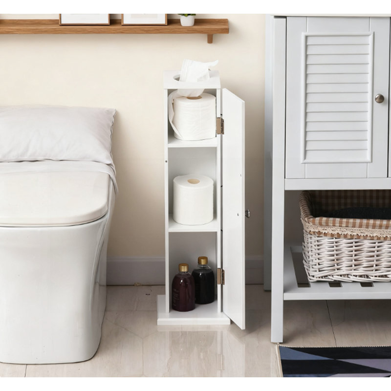 Narrow Corner Storage Mirella with Tissue Access, Perfect for Small Spaces and Modern Country Aesthetic, White