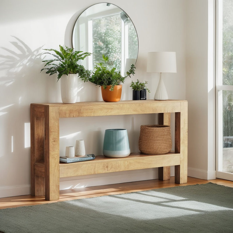 Console 63 po de largeur en bois de style campagnard avec tablettes étroites de rangement à 2 niveaux, canapé d'appoint rustique pour hall d'entrée et salon