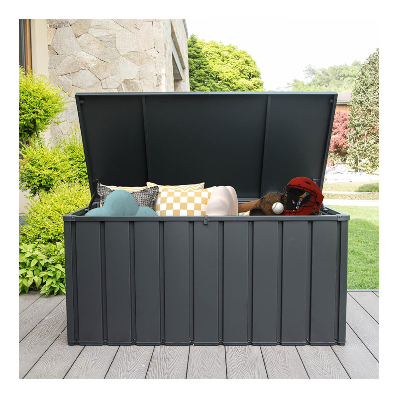 100 Gallon Outdoor Storage Deck Box Waterproof, Large Patio Storage Bin For Outside Cushions, Throw Pillows, Garden Tools, Lockable (Dark Brown)