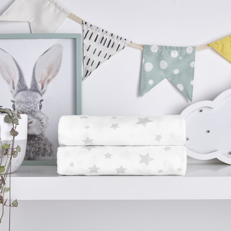 Safe Nights Fitted Sheets, Grey Star, Cot