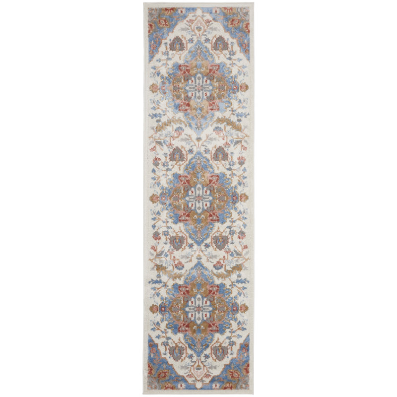 Tapis ivoire traditionnel Rheba, Tapis de couloir 2 pi 3 po x 7 pi 6 po