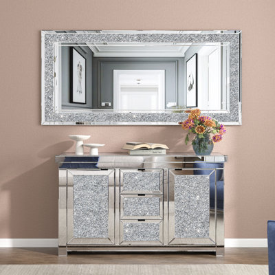Ensemble de miroir pleine grandeur en verre avec buffet à 3 tiroirs