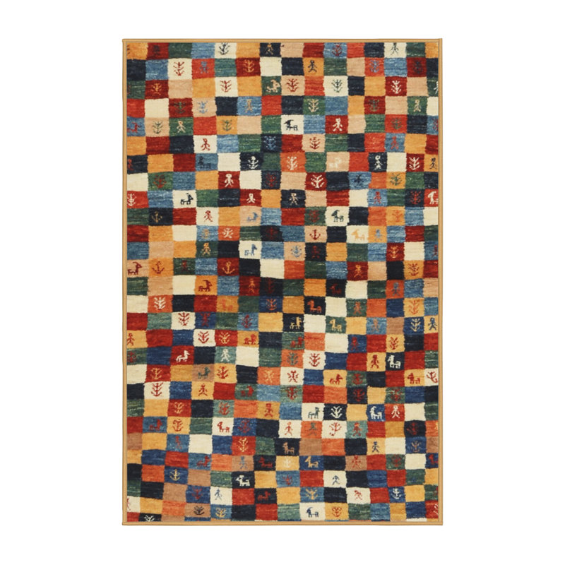 Tapis orange/vert/bleu zone contemporaine, Rectangle 7 pi x 9 pi