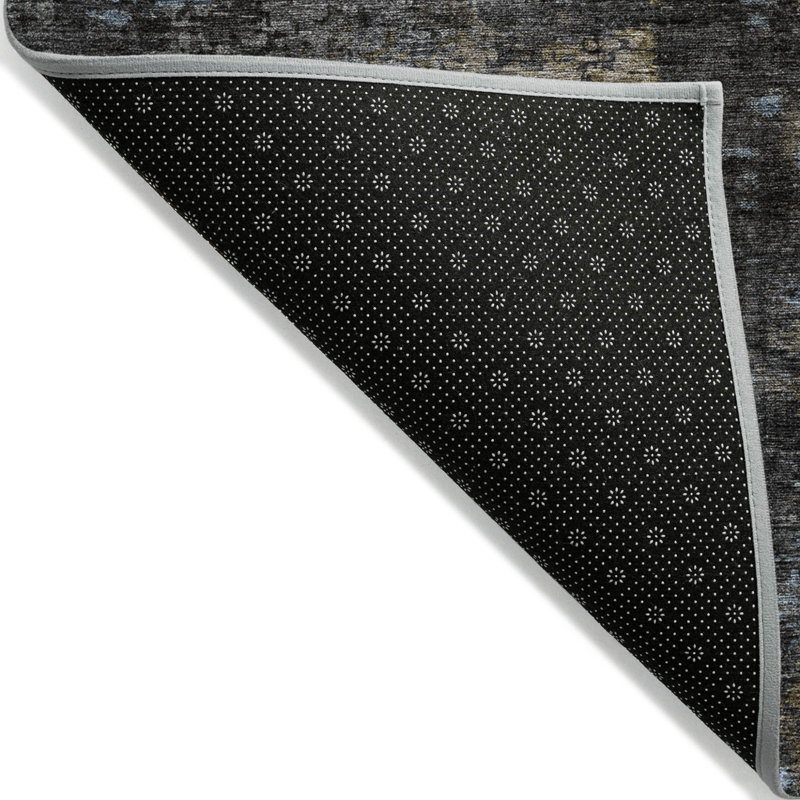 3' X 5' Graphite Charcoal And Silver Abstract Washable Indoor Outdoor Area Rug