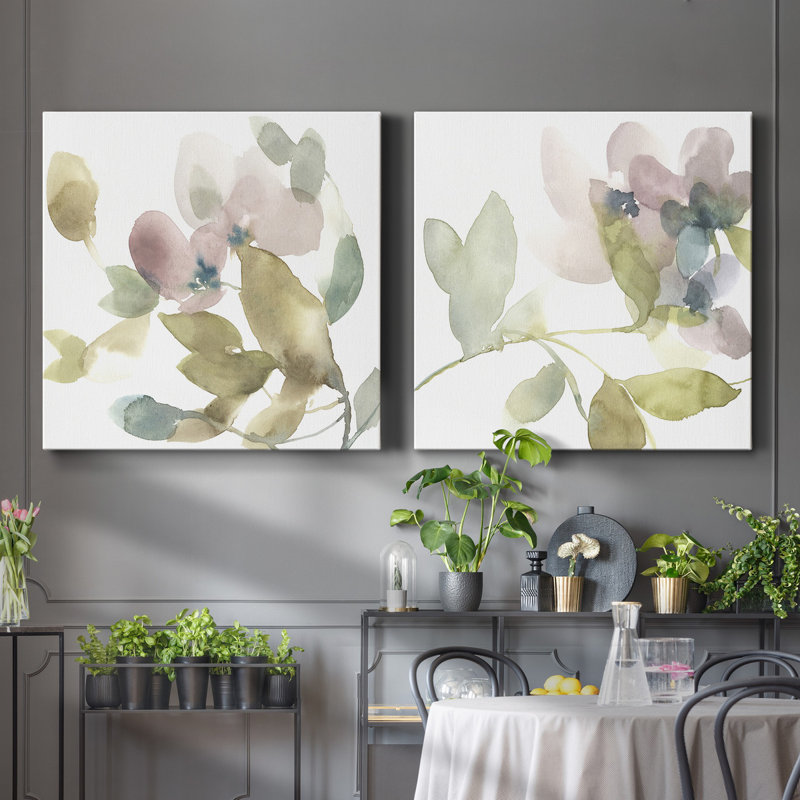Doux pétales et feuilles, toile tendue I-Premium Gallery - prête à être accrochée, H 16 po x l 16 po x P 1 po