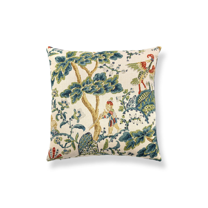 KELMESCOTT / AURORA PILLOW, Peacock/Sand/Navy Toile, 22" H x 22" W, Square