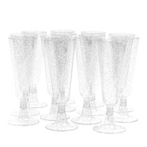 MATANA 50 Gold Glitter Goblet Plastic Wine Glasses for Weddings