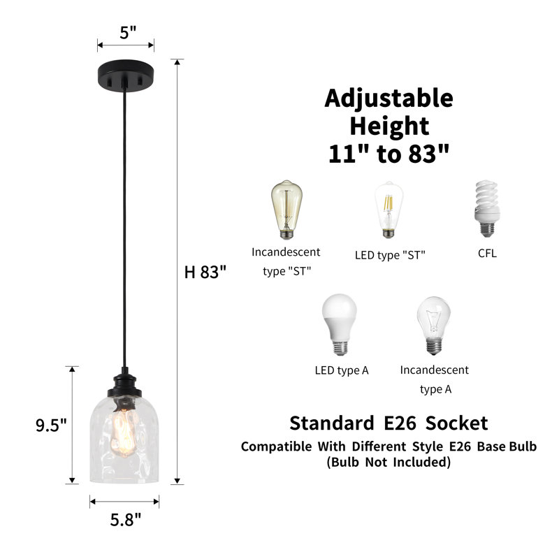 1-light Single Pendant Light, D5.8"