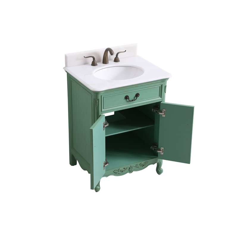 Angelique 27'' Single Bathroom Vanity with Genuine Marble Top, Vintage Mint, Guangxi White