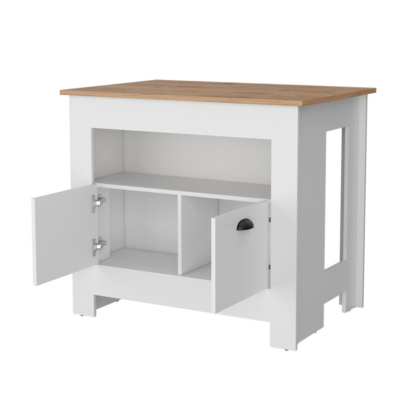 Sophisticated White Kitchen Island - 2 Doors & 3 Shelves For Efficient Use Stylish 2-door Practical