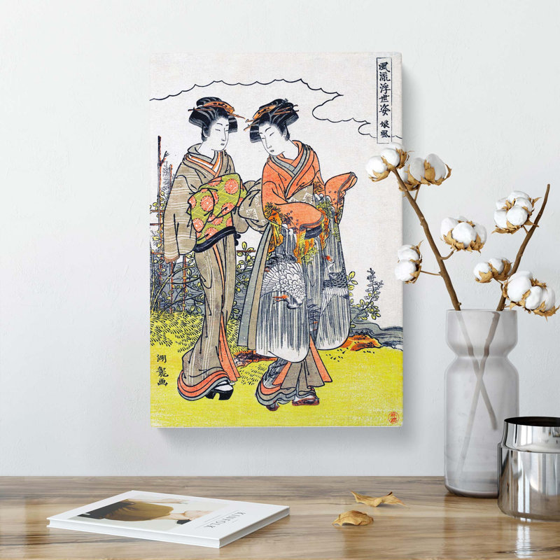Walking By A Stream by Isoda Koryusai - Wrapped Canvas Painting, 60cm H x 40cm W x 3cm D